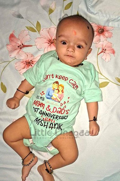 Customer feedback image for First Anniversary Mom and Dad Baby Romper onesie