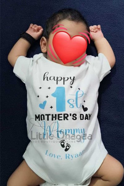 First Mother’s Day baby outfit review photo with customer feedback and cute baby model