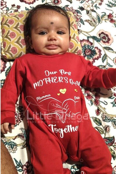 First Mother’s Day baby outfit review photo showing cute baby in jumpsuit