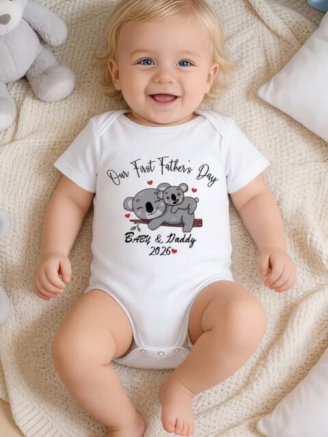 Our First Father’s Day Personalized Baby Koala Print Onesie