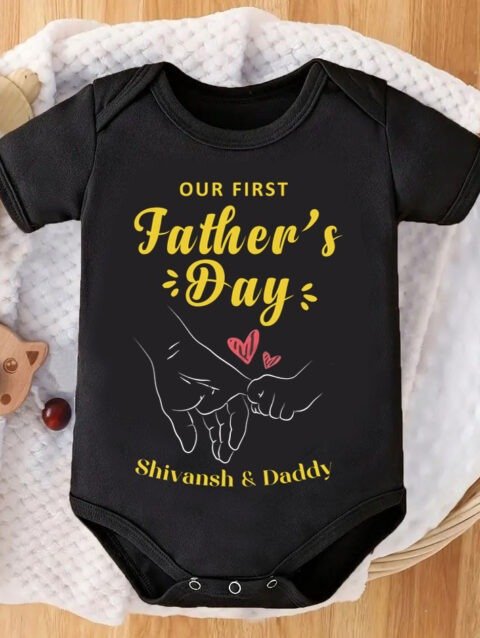 Personalised Our First Fathers Day Baby Romper Bodysuit Onesie