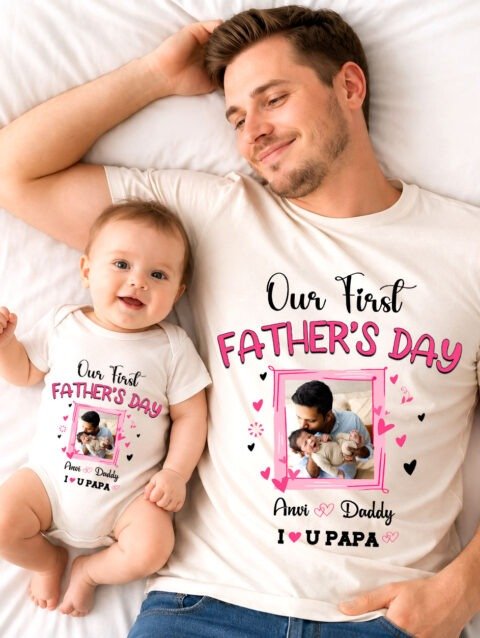 Custom Photo Father’s Day Combo T-Shirt, Daddy & Baby Matching Outfit Gift