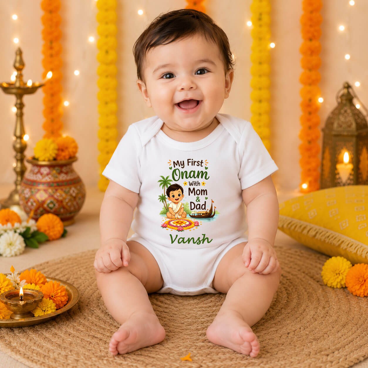 Personalized My First Onam with Mom & Dad Onesie Bodysuit