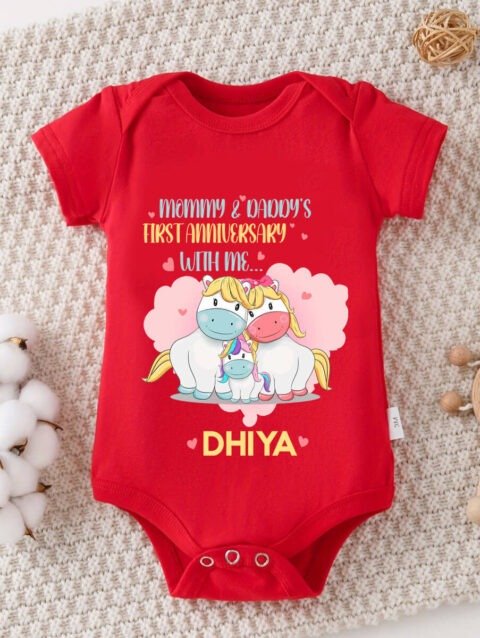 Custom Name Unicorn Family Anniversary Baby Bodysuit, Onesie, Romper