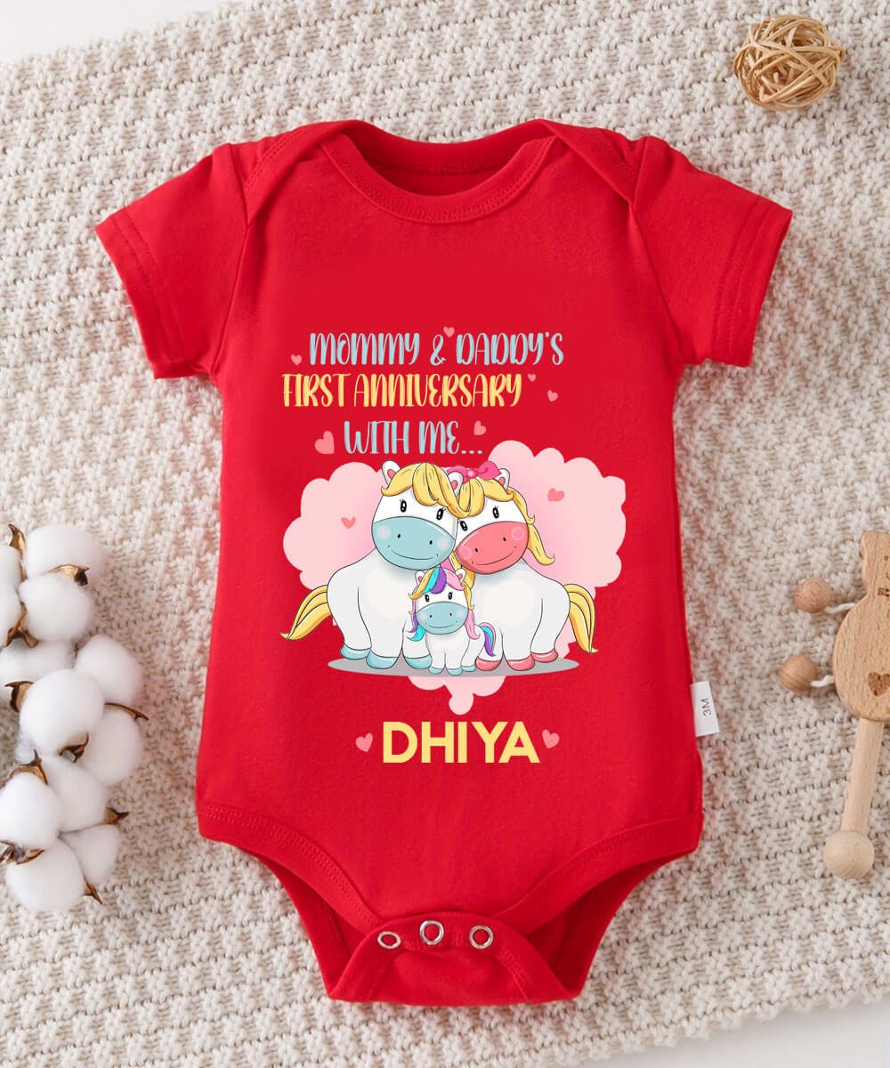 Custom Name Unicorn Family Anniversary Baby Bodysuit, Onesie, Romper