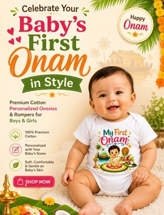 First Onam baby Onesie Outfit, Customised Onam Baby Clothes for Boy Girl