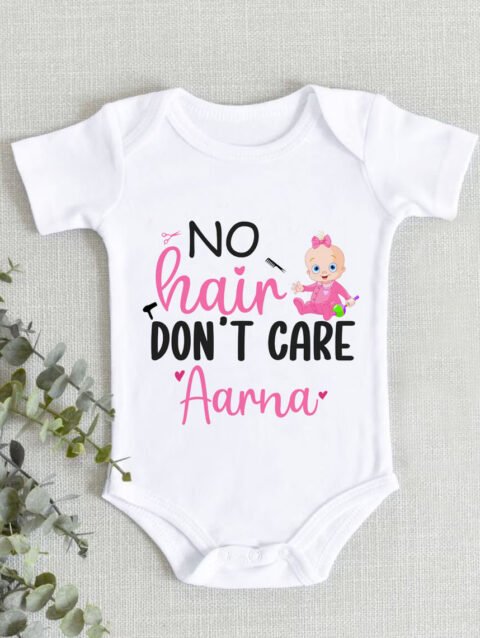 No Hair Don't Care Personalised Baby Girl Bodysuit, Onesie
