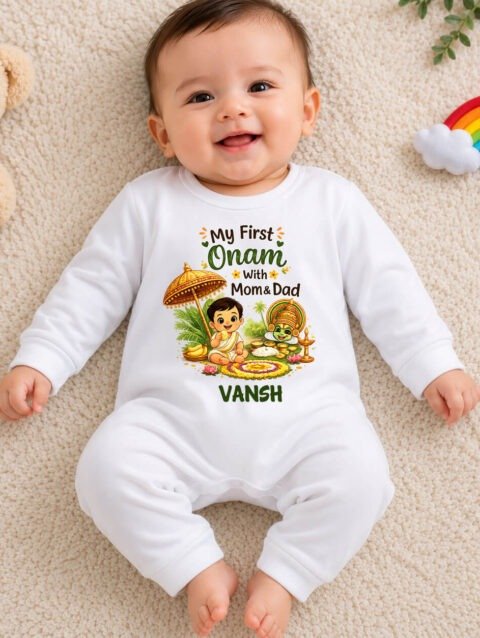 Custom Name My First Onam Baby Jumpsuit Outfit