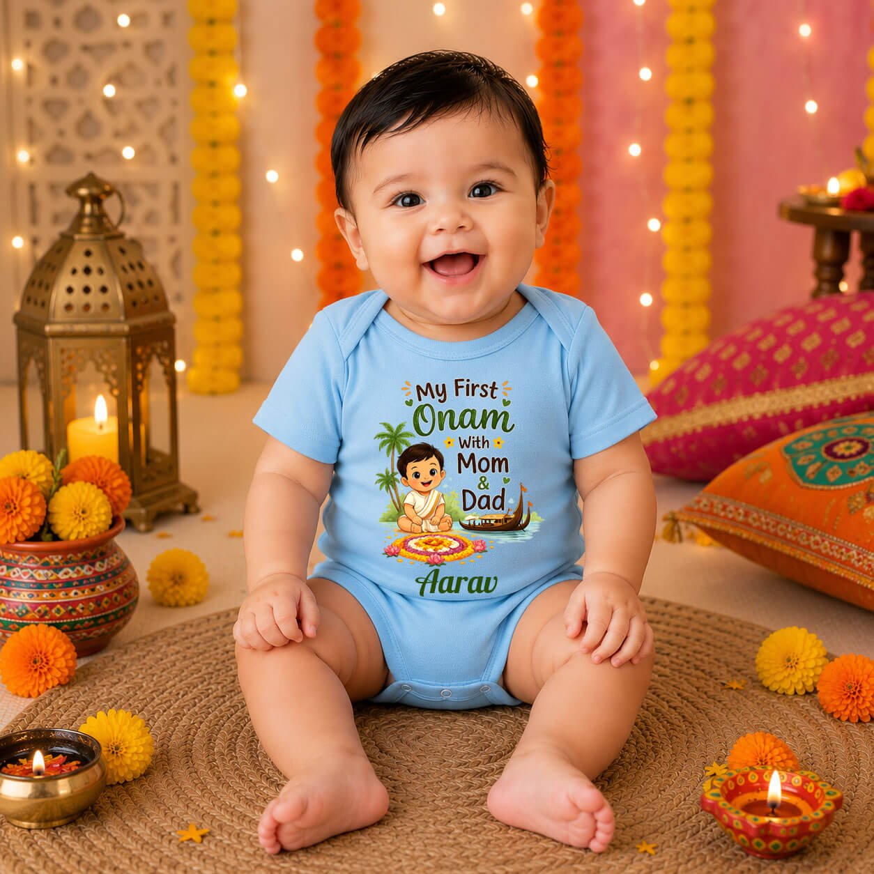 First Onam Boat Baby Onesie Romper, Custom Onam Baby Clothes