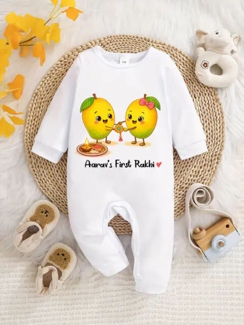 Personalized Raksha Bandhan Baby Jumpsuit, First Rakhi Outfit with Custom Name