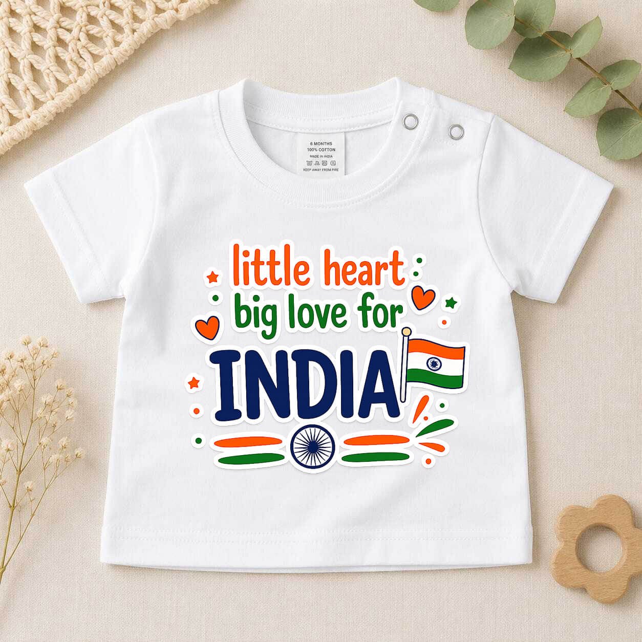 Little Heart Big Love for Indian Flag Kids T-shirt, Patriotic Tricolor Independence Day Baby T-Shirt