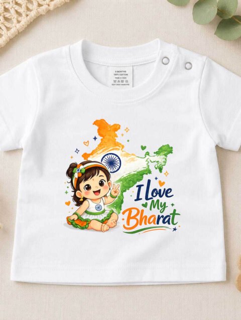 Buy I Love My Bharat Kids Printed T-Shirt Online For Baby Girl