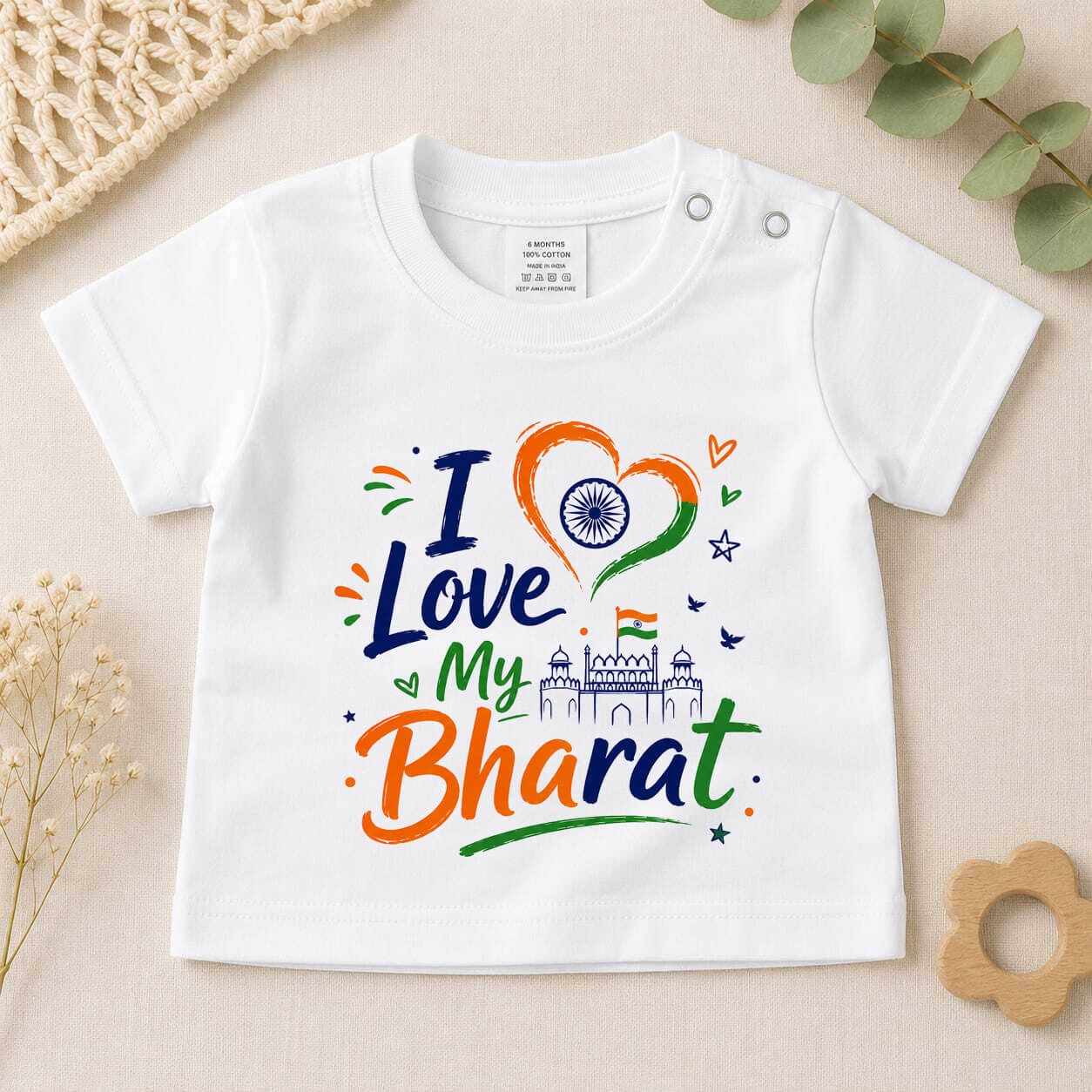 I Love My Bharat Kids Printed T-Shirt Online, Baby Patriotic Tee