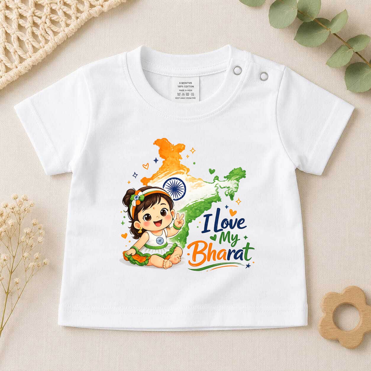 Buy I Love My Bharat Kids Printed T-Shirt Online For Baby Girl