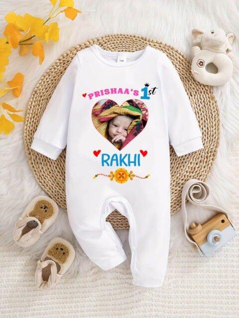 First Raksha Bandhan Photo Baby Jumpsuit perfect for Rakhi Gift