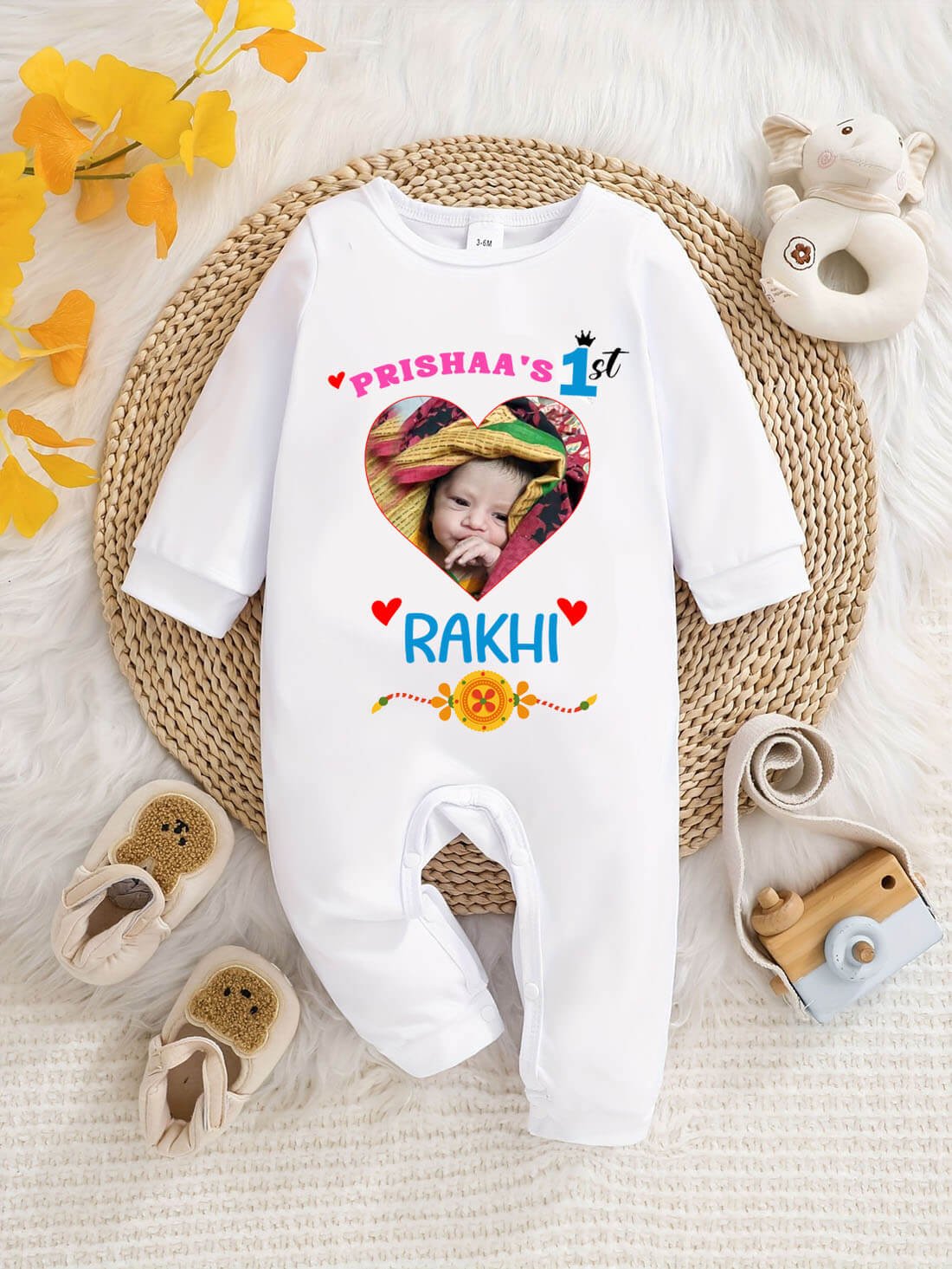 First Raksha Bandhan Photo Baby Jumpsuit perfect for Rakhi Gift