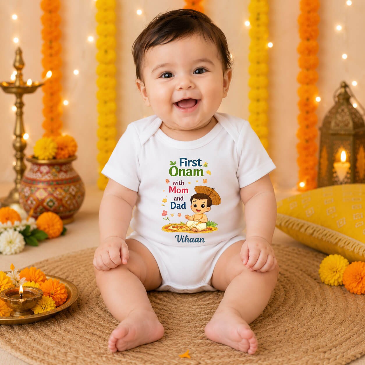 Custom 1st Onam' Baby Outfit Festive Romper
