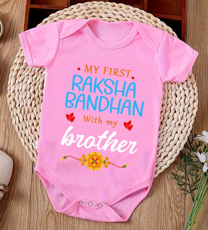First Raksha Bandhan Romper for Baby Boy and Girl in Pink Color
