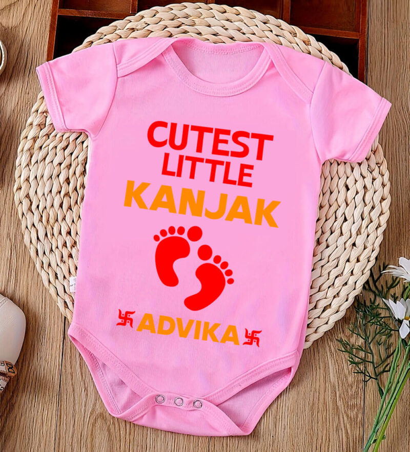 Baby girl Navratri romper onesie with Cute Little Kanjak print