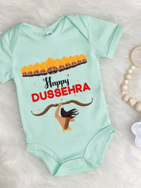 My First Dussehra baby onesie in cotton fabric