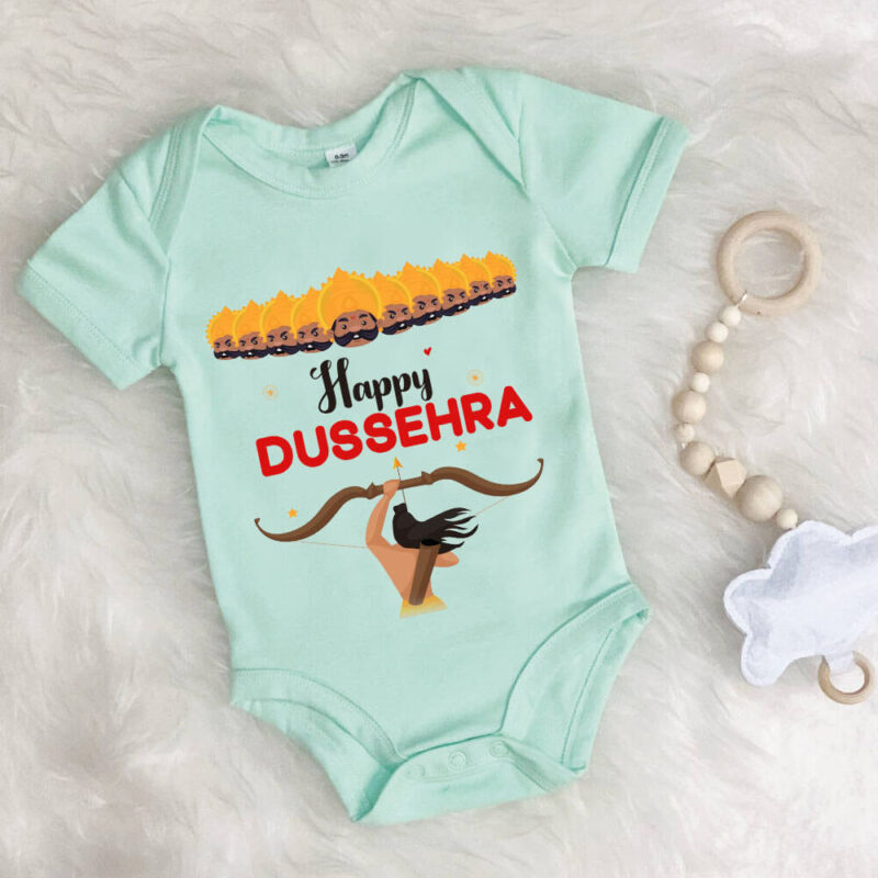 My First Dussehra baby onesie in cotton fabric