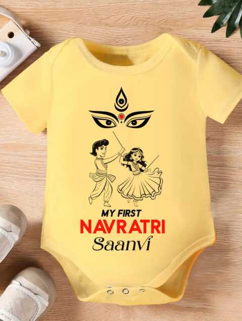 Custom name baby girl romper My First Navratri theme