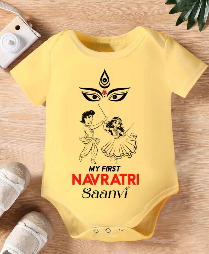 Custom name baby girl romper My First Navratri theme
