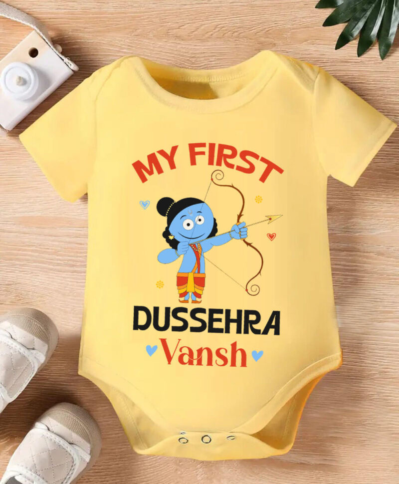 Adorable cotton onesie Happy Dussehra baby outfit bodysuit