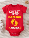 Red Infant romper with Cute Little Kanjak design for Navratri
