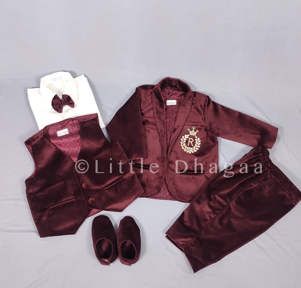 Baby Boy First Birthday Outfit - 1st Birthday Velvet Suit - Image 5