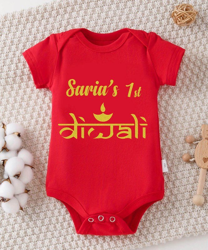 Red My First Diwali Cotton Onesie