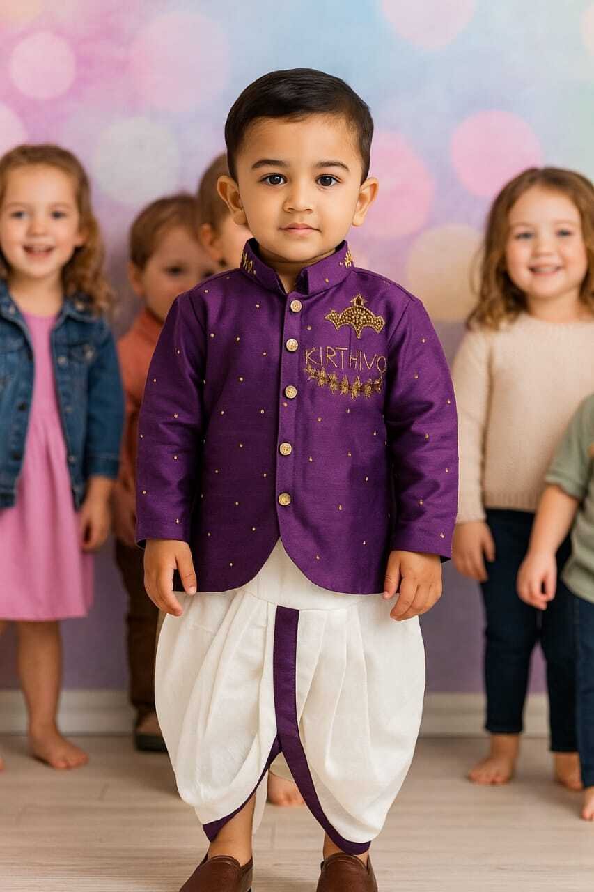 Raw Silk Baby Boy Dhoti Kurta Perfect for Weddings and Festive Occasions