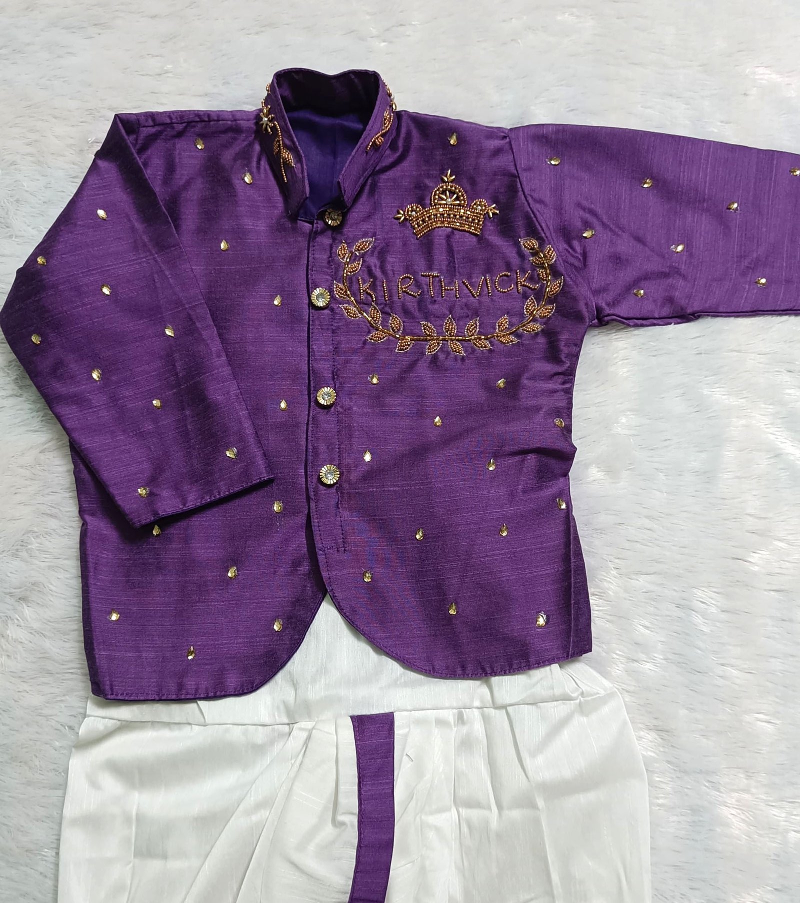 Embroidered Purple Kurta and Dhoti Set for Baby Boys