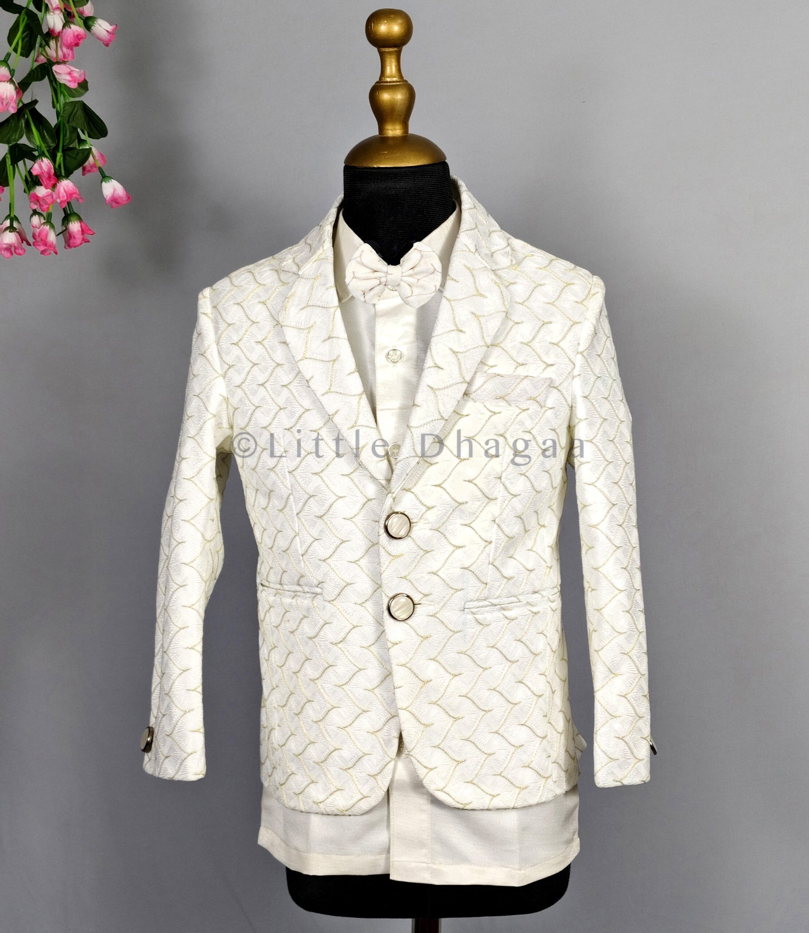 White 3 Piece Baby Boy Christening Tuxedo Suit Online In India