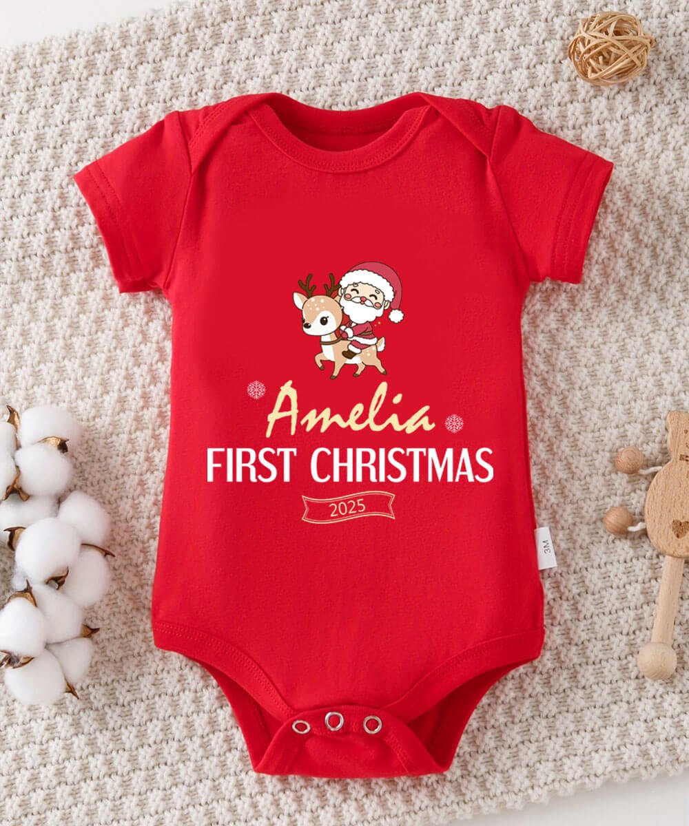 Custom Baby's First Christmas Onesie, Red Christmas baby Outfit Online