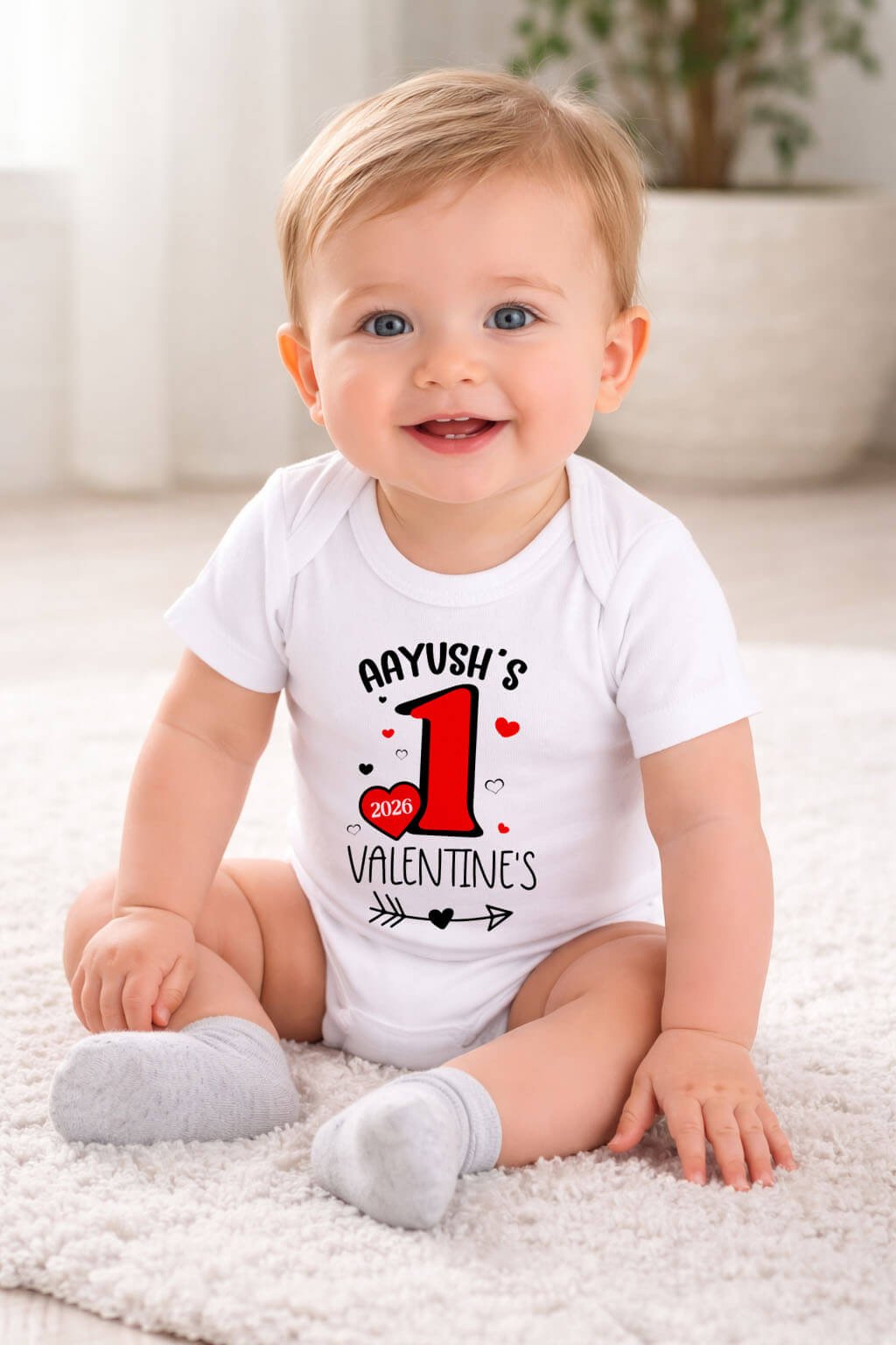 Customized Baby Girl Boy first Valentine's Day Romper, Onesie