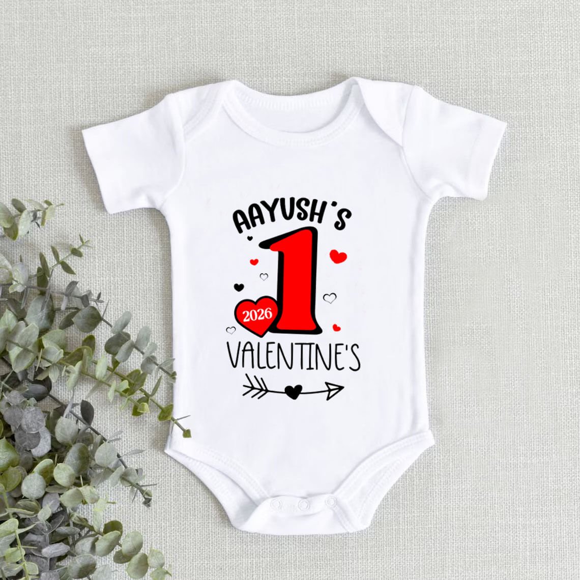 Customized Baby Girl Boy 1st Valentine's Day Printed Romper - Image 2