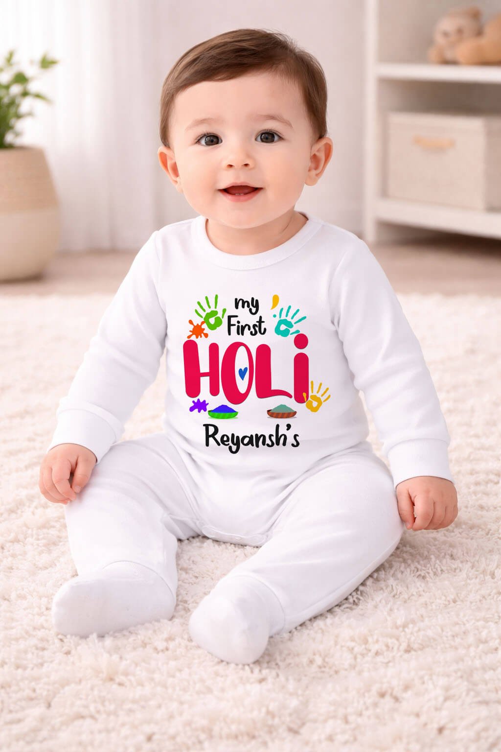 Buy my First Holi Personalised Baby Jumpsuit Bodysuit