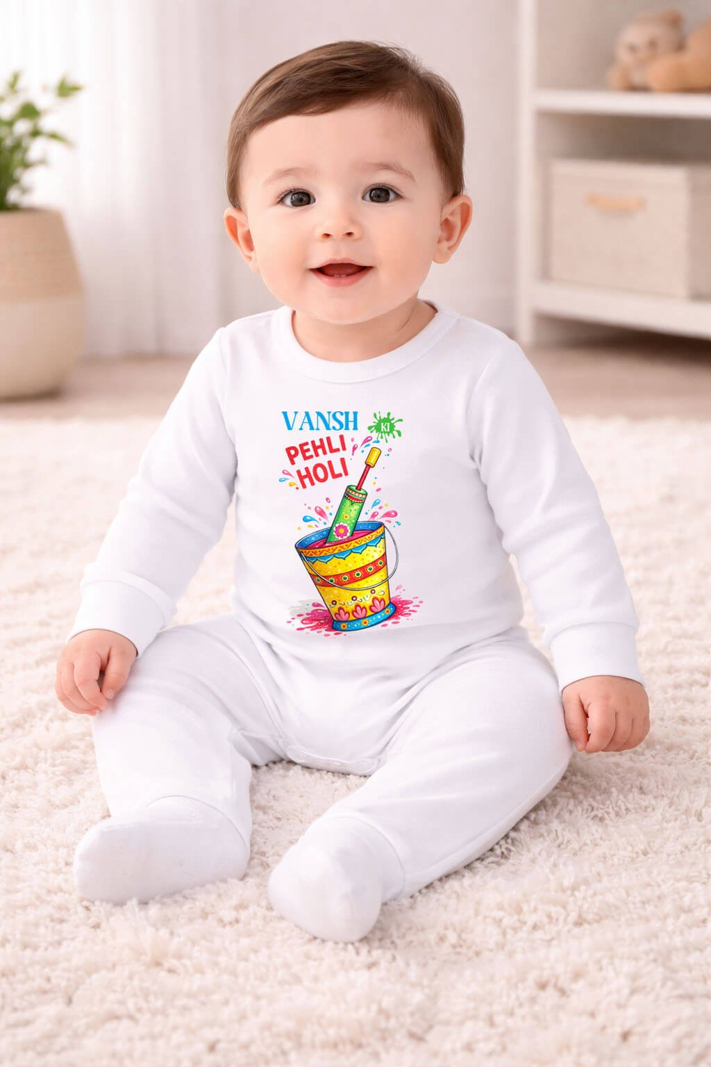 Pehli Holi Baby Jumpsuit, Personalized Holi Bodysuit