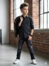 Boys Black Floral Cotton Shirt, Kids Casual Party Shirt, Boy Clothing