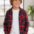 Long Sleeve Boys Red & Black Checked Plaid Button Down Shirt