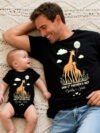 Custom First Fathers Day Daddy Baby Giraffe Print Tshirt Outfit