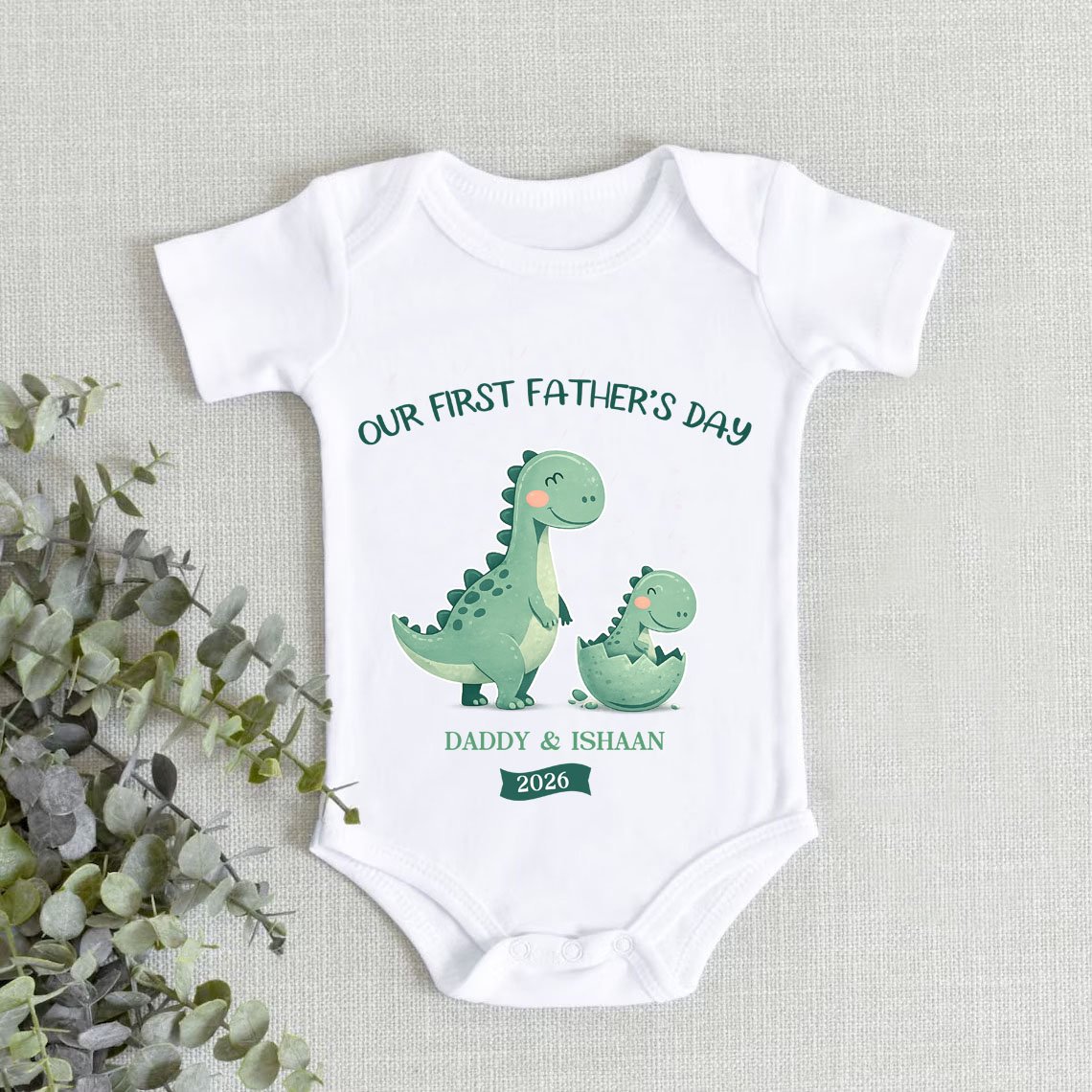 Custom First Fathers Day Dinosaur Print Romper/ Bodysuit