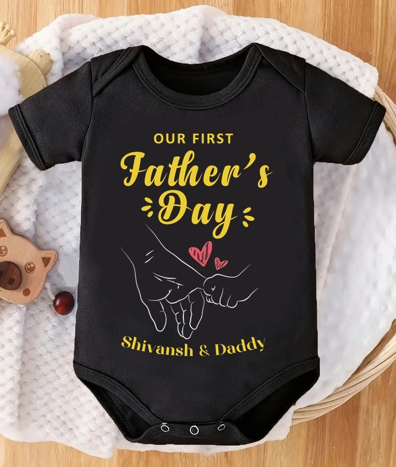 Personalised Our First Fathers Day Baby Romper Bodysuit Onesie