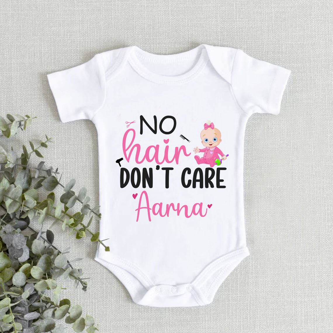 No Hair Don't Care Personalised Baby Girl Bodysuit, Onesie