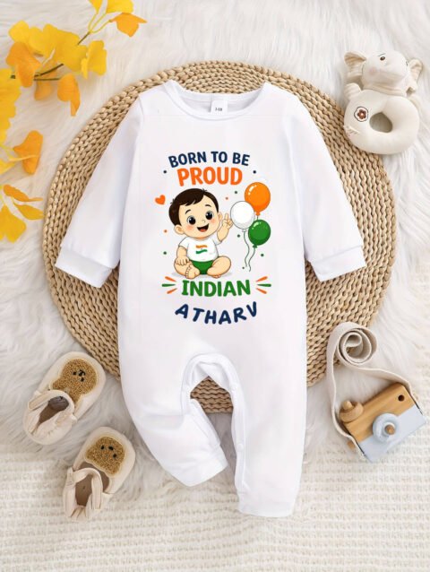 Born to Be Proud Indian Baby Jumpsuit Independence Day Outfit