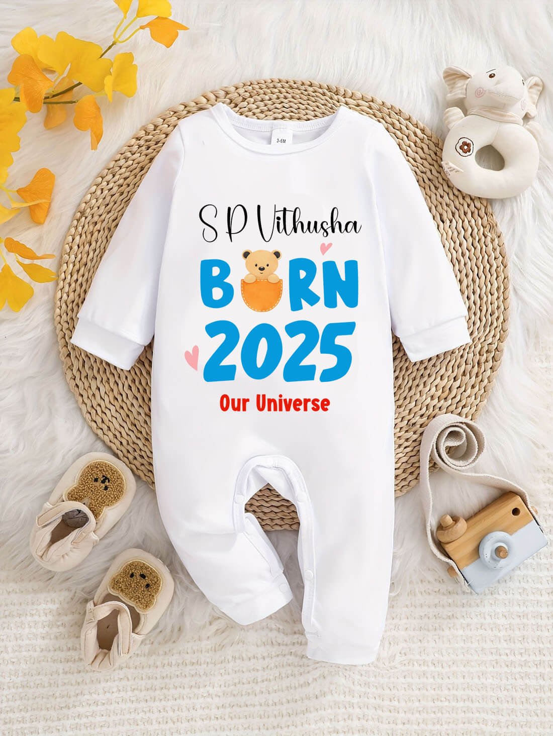 Custom Name Born 2025 Baby Jumpsuit | Personalized Baby Full Bodysuit for Newborn