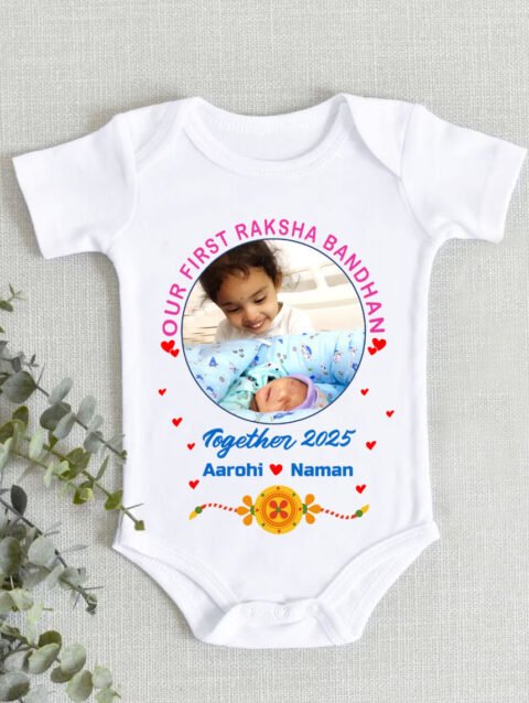 Customize First Rakhi Onesie Outfit with Name and Photo Print
