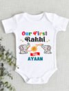 Cute Elephant Print Our First Rakhi Personalized Onesie, Bodusuit, Romper