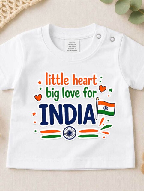 Little Heart Big Love for Indian Flag Kids T-shirt, Patriotic Tricolor Independence Day Baby T-Shirt